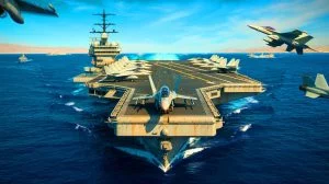 Illustration de la guerre en cours à Gaza et des incidents maritimes impliquant le porte-avions Truman. Image réalisée par IA.