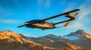 Illustration of the Jetson ONE eVTOL ascending to a mountain summit for a rescue mission, generated by artificial intelligence.