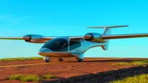 Illustration of the EL9 hybrid-electric aircraft advancing military aviation technology. Image generated by AI.