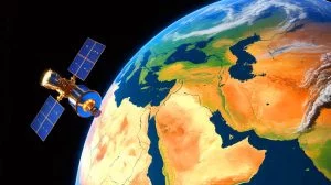 Illustration of Starlink satellites orbiting Earth, providing internet access to Iran amidst geopolitical tensions.
