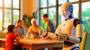 Illustration de l'humanoïde GR-3 de Fourier Robotics, conçu pour des environnements domestiques et éducatifs, générée par intelligence artificielle.