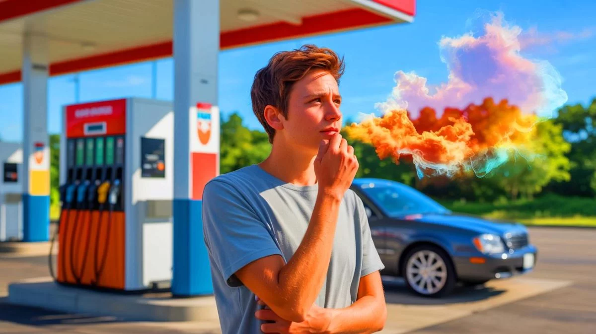 Illustration of the alluring aroma of gasoline and its connection to memory, generated by artificial intelligence.