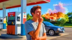 Illustration of the alluring aroma of gasoline and its connection to memory, generated by artificial intelligence.