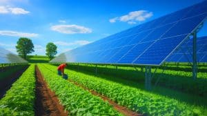Illustration of Germany's Dual Harvest farms integrating solar panels with agriculture. Image generated by AI.