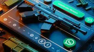Illustration of arms dealers linked to Yemen's Houthi rebels using social media platforms to traffic weapons, generated by artificial intelligence.
