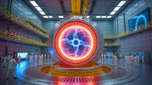 Illustration of the breakthrough in nuclear fusion technology at the Wendelstein 7-X reactor, generated by artificial intelligence.