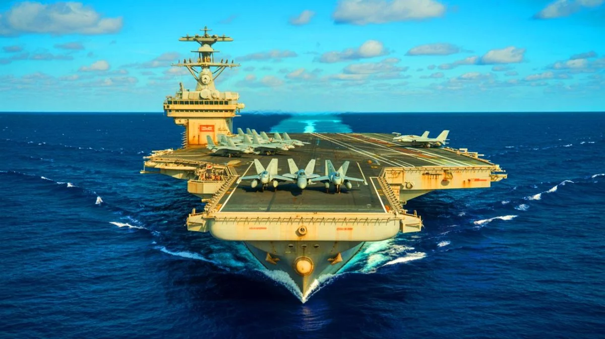 Illustration of the USS Harry S. Truman navigating the Red Sea amidst geopolitical tensions. Image generated by AI.