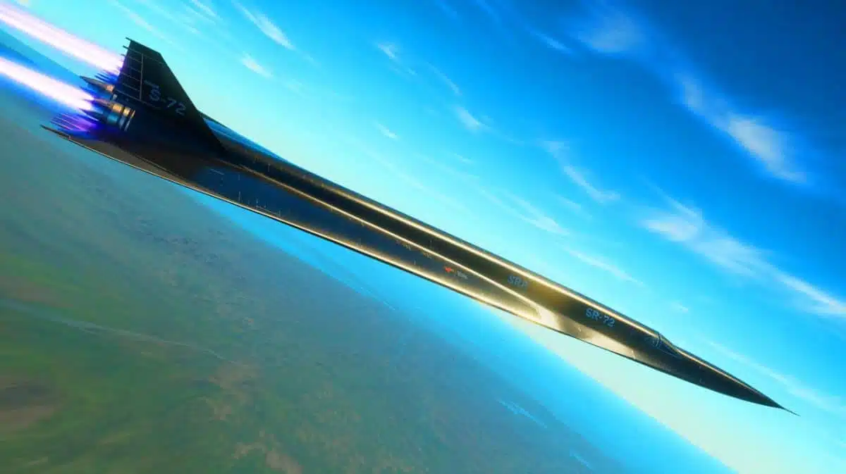 Illustration de l'avion hypersonique SR-72 en vol, générée par intelligence artificielle.