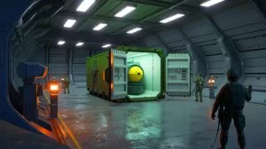 Illustration de la transformation d'un container en coffre-fort mobile pour le stockage sécurisé des armes nucléaires, générée par intelligence artificielle.