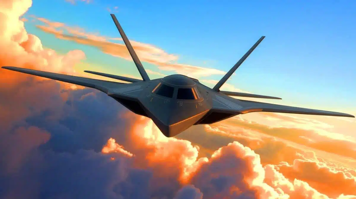 Illustration de l'avion ravitailleur NGAS de Lockheed Martin, concept futuriste généré par intelligence artificielle.