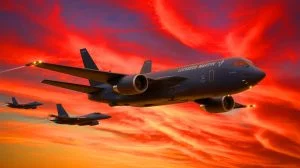 Illustration of Lockheed Martin's Next Generation Aerial Refueling System concept, featuring a stealthy, autonomous design, generated by artificial intelligence.