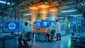 Illustration of engineers at Brown University developing a quantum imaging technique, generated by artificial intelligence.