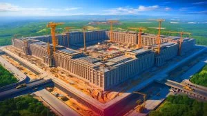 Illustration de la forteresse militaire colossale construite par la Chine près de Pékin. Image réalisée par IA.