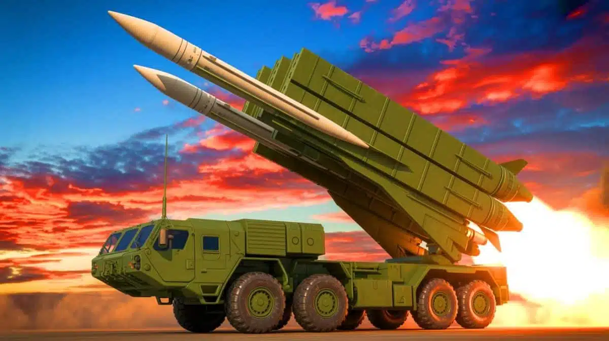 Illustration de l'intégration du missile hypersonique Blackbeard GL dans le système HIMARS. Image réalisée par IA.