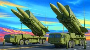 Illustration de systèmes de missiles hypersoniques Dark Eagle en action, générée par intelligence artificielle.