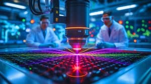 Illustration du laser ZEUS activé à l'Université du Michigan, représentant sa puissance technologique. Image réalisée par IA.