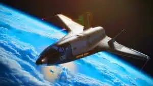 Illustration de l'avion spatial X-37B de la Space Force lors de son atterrissage à la base Vandenberg.