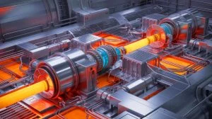 Illustration de la pompe à induction électromagnétique utilisée dans les réacteurs nucléaires, générée par intelligence artificielle.