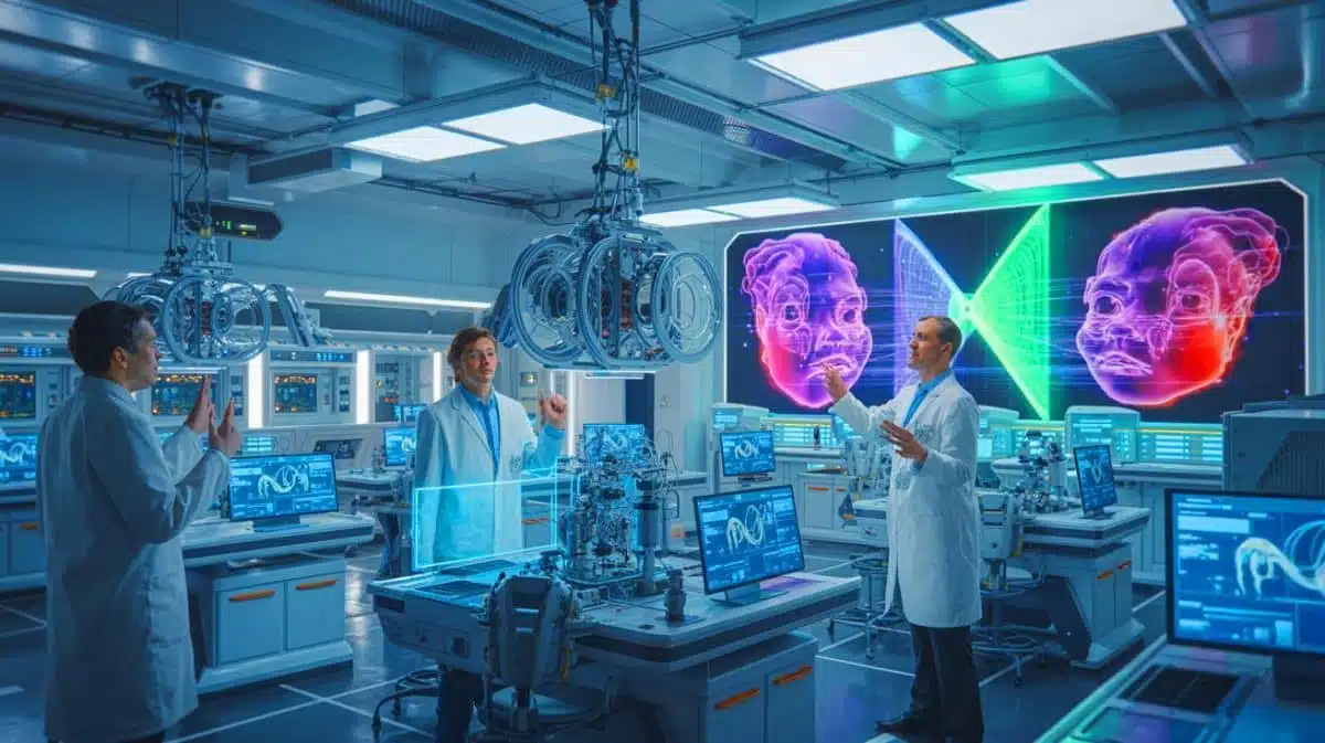 Illustration de l'utilisation de l'intrication quantique pour améliorer l'imagerie holographique 3D, générée par intelligence artificielle.