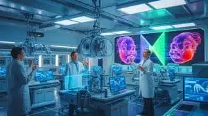 Illustration de l'utilisation de l'intrication quantique pour améliorer l'imagerie holographique 3D, générée par intelligence artificielle.