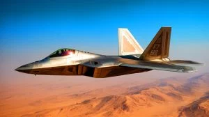 Illustration des opérations initiales du F-22 Raptor contre ISIS. Image réalisée par IA.