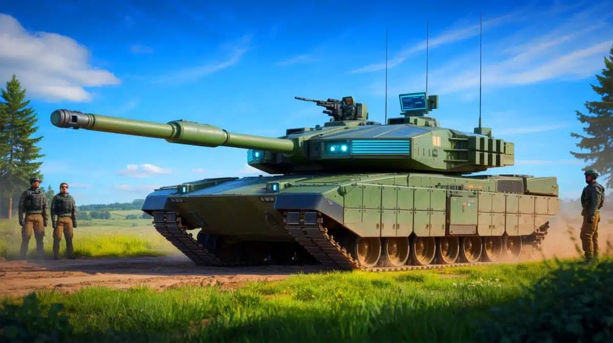 Illustration de la vision européenne pour un char de combat de cinquième génération. Image réalisée par IA.