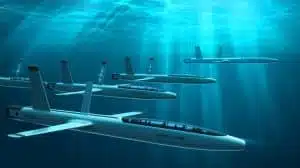 Illustration de l'intégration de l'intelligence artificielle et des planeurs autonomes dans la sécurité sous-marine, générée par intelligence artificielle.