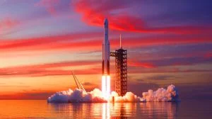 Illustration de la fusée Starship de SpaceX pour des voyages intercontinentaux ultrarapides, générée par intelligence artificielle.