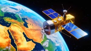 Illustration of Maxar's Sentry AI-powered satellite technology for predictive intelligence, generated by artificial intelligence.