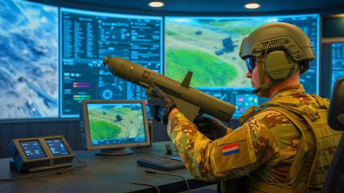 Illustration of Norwegian Armed Forces controlling American smart munitions mid-flight during the Jotun Strike exercise.