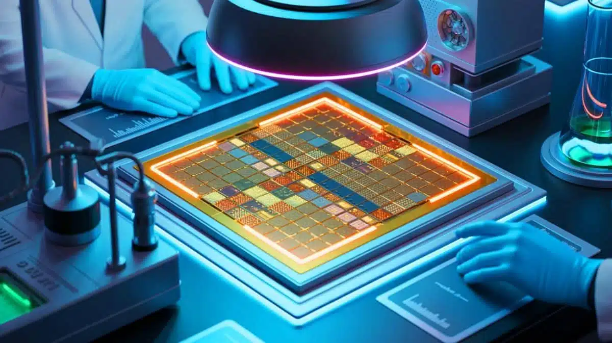 Illustration de l'alliage innovant fusionnant carbone, silicium, germanium et étain, générée par intelligence artificielle.