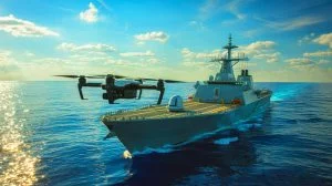 Illustration de l'expérimentation de drones FPV par la Marine nationale, générée par intelligence artificielle.