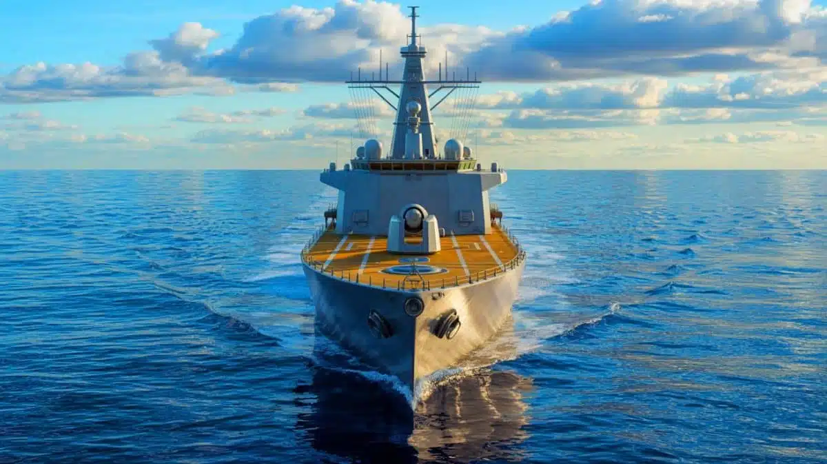 Illustration de la technologie quantique appliquée à la navigation maritime, générée par intelligence artificielle.