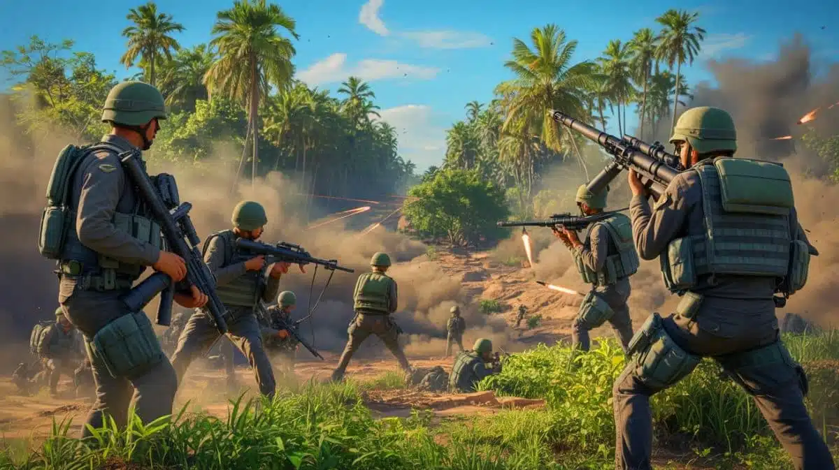Illustration de l'escalade des tensions militaires entre la Thaïlande et le Cambodge, générée par intelligence artificielle.