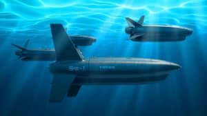 Illustration de drones sous-marins SG-1 Fathom de la Royal Navy britannique, générée par intelligence artificielle.