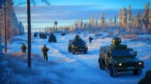 Illustration de la présence militaire renforcée de la Russie à la frontière finlandaise. Image réalisée par IA.