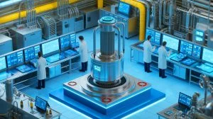 Illustration of an electromagnetic induction pump revolutionizing nuclear reactor technology, generated by artificial intelligence.