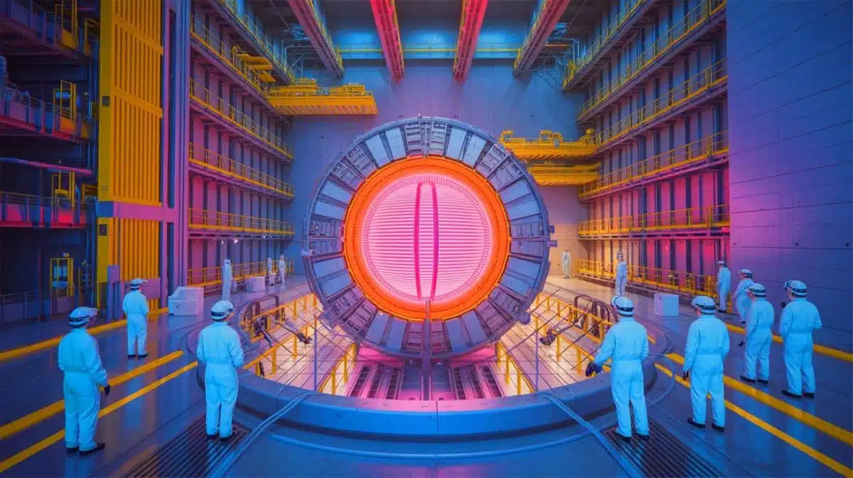 Illustration of the ITER nuclear fusion project in southern France featuring the central solenoid. Image generated by AI.