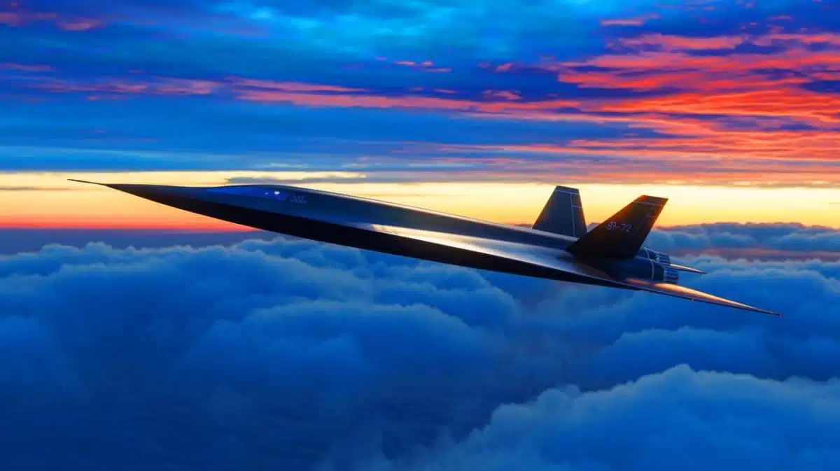 Illustration de l'avion hypersonique conceptuel SR-72 "Darkstar", générée par intelligence artificielle.