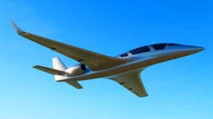 Illustration of the JetZero Z4 aircraft with its innovative blended-wing body design, generated by artificial intelligence.