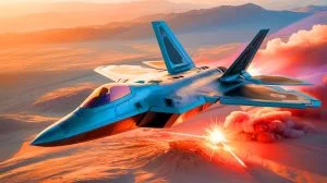Illustration of the F-22 Raptor conducting a precision strike during Operation Inherent Resolve. Image generated by AI.