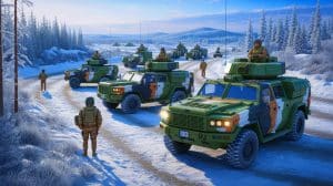 Illustration of Russia's military buildup near Finland's border. Image generated by AI.