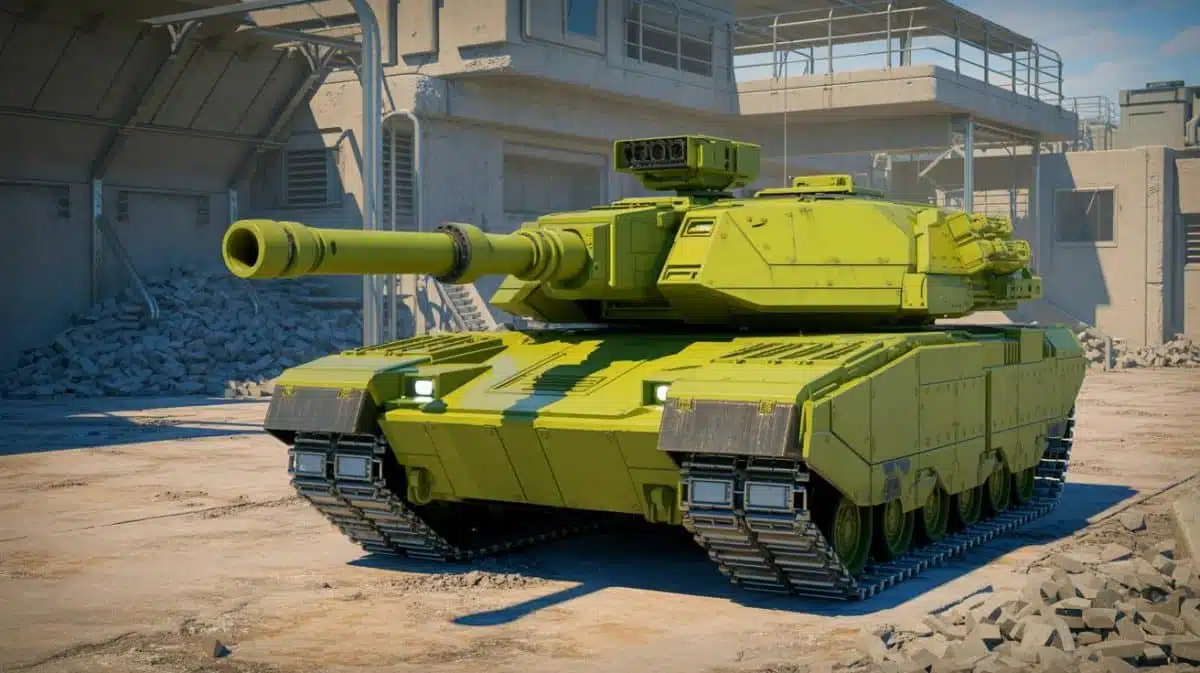 Illustration of the Shturm robotic assault platform designed for remote operations in urban combat zones, generated by artificial intelligence.