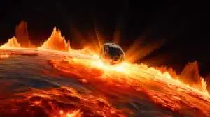 Illustration of Mercury's lithium detection through electromagnetic waves, highlighting the planet's dynamic surface processes; this is an artificial illustration.