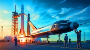 Illustration of the X-37B Orbital Test Vehicle preparing for its upcoming mission, generated by artificial intelligence.