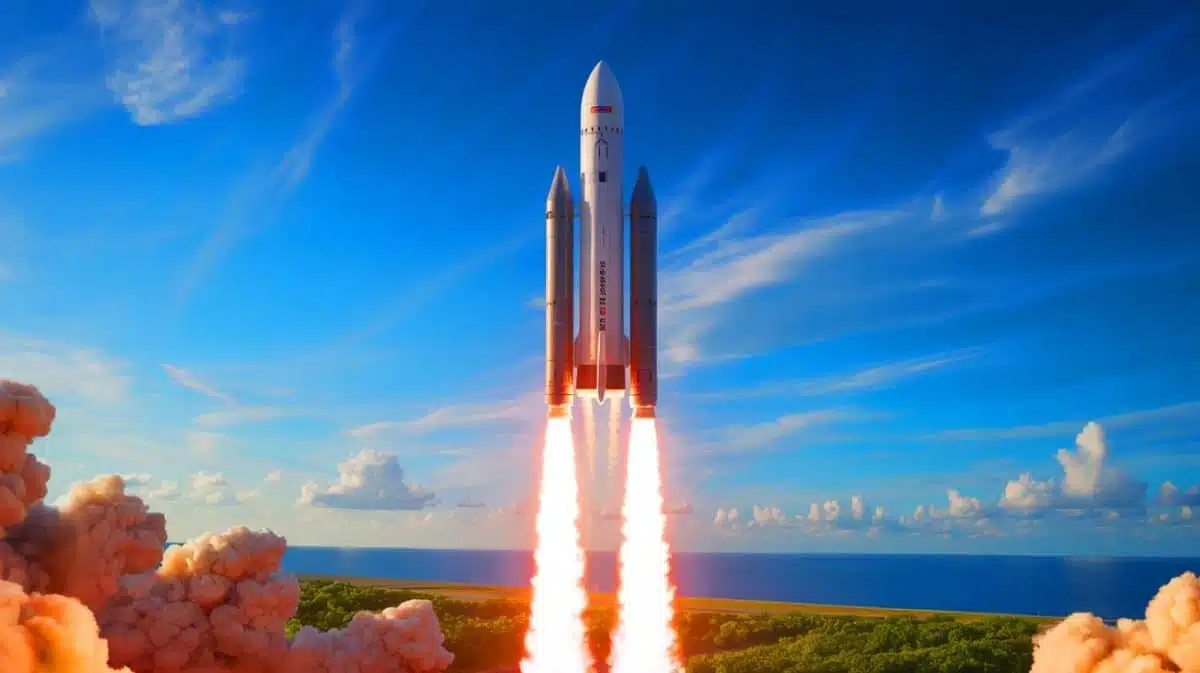 Illustration of the X-37B space plane preparing for its eighth mission launch.