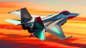 Illustration of high-temperature shape memory alloys enhancing the efficiency of U.S. fighter jets, created by artificial intelligence.