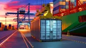 Illustration of Chinese engines disguised as industrial refrigeration units being shipped to Russia for drone production.