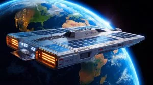 Illustration of an orbital spacecraft carrier concept designed for the U.S. Space Force, generated by artificial intelligence.