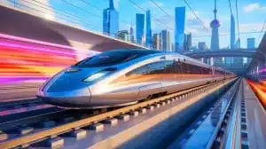 Illustration of China's CR450 high-speed train highlighting engineering innovation in rail transport, artificially generated.